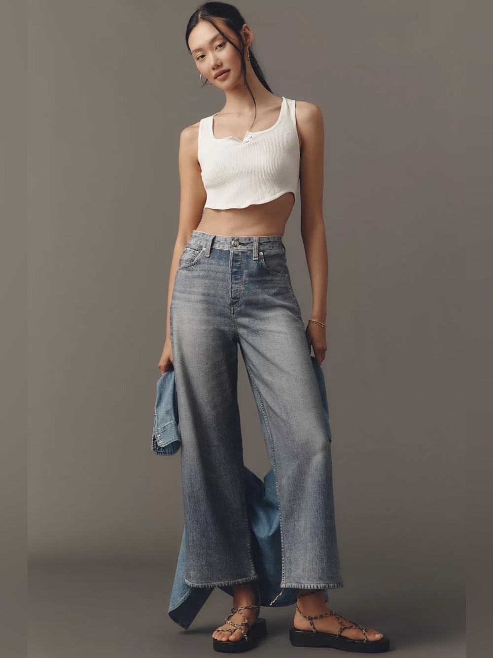 Rag & Bone Miramar Terry Sweatpant Printed Jeans Crop Wide Leg Light Wash Size S